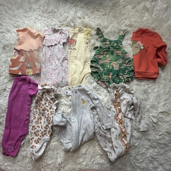 Baby Girl 3-6 Months Clothes Lot Of 9 Outfits Bodysuits Sleepers Mixed Brands - Picture 1 of 7